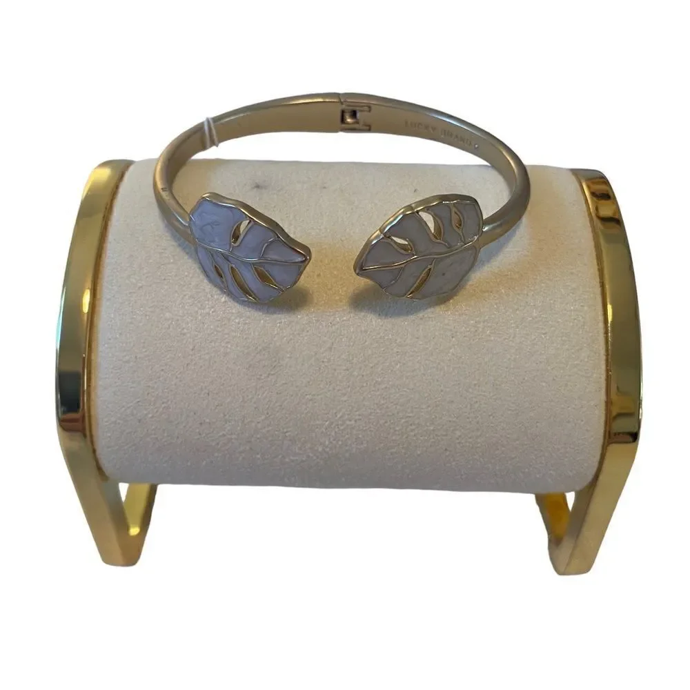 Enamel Monstera Leaf Hinge Cuff Bracelet.